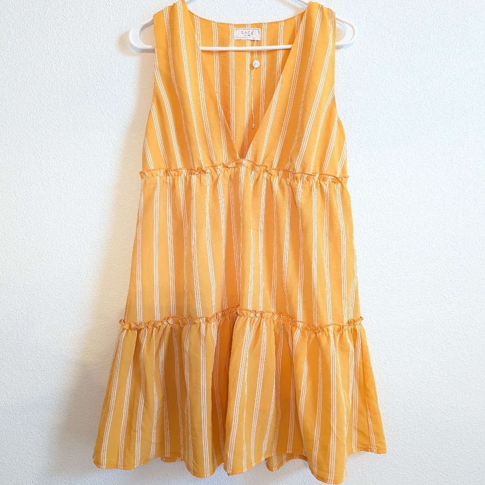 Sage Yellow Striped Sleeveless Dress Large
